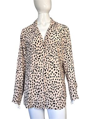 Rails Rebel Spotted Blush Animal Print Silk Blouse Sz L